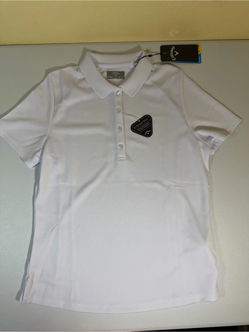 Callaway Swing Tech White Golf Polo Shirt Youth Medium Unisex NWT Opti-Dri SPF50
